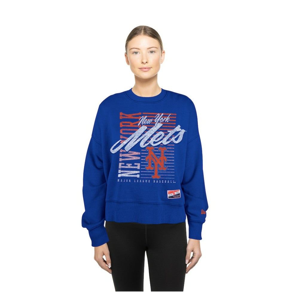 New York Mets Women's Boxy Mineral Wash Dolmen Sleeve Cropped Sweatshirt - Royal | New Era