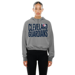 Cleveland Guardians Women's Reversed Out French Terry Quarter-Zip Banded Crop Hoodie - Heather Gray | New Era