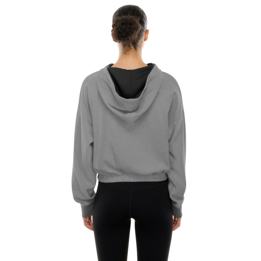 Baltimore Orioles Women's Reversed Out French Terry Quarter-Zip Banded Crop Hoodie - Heather Gray | New Era