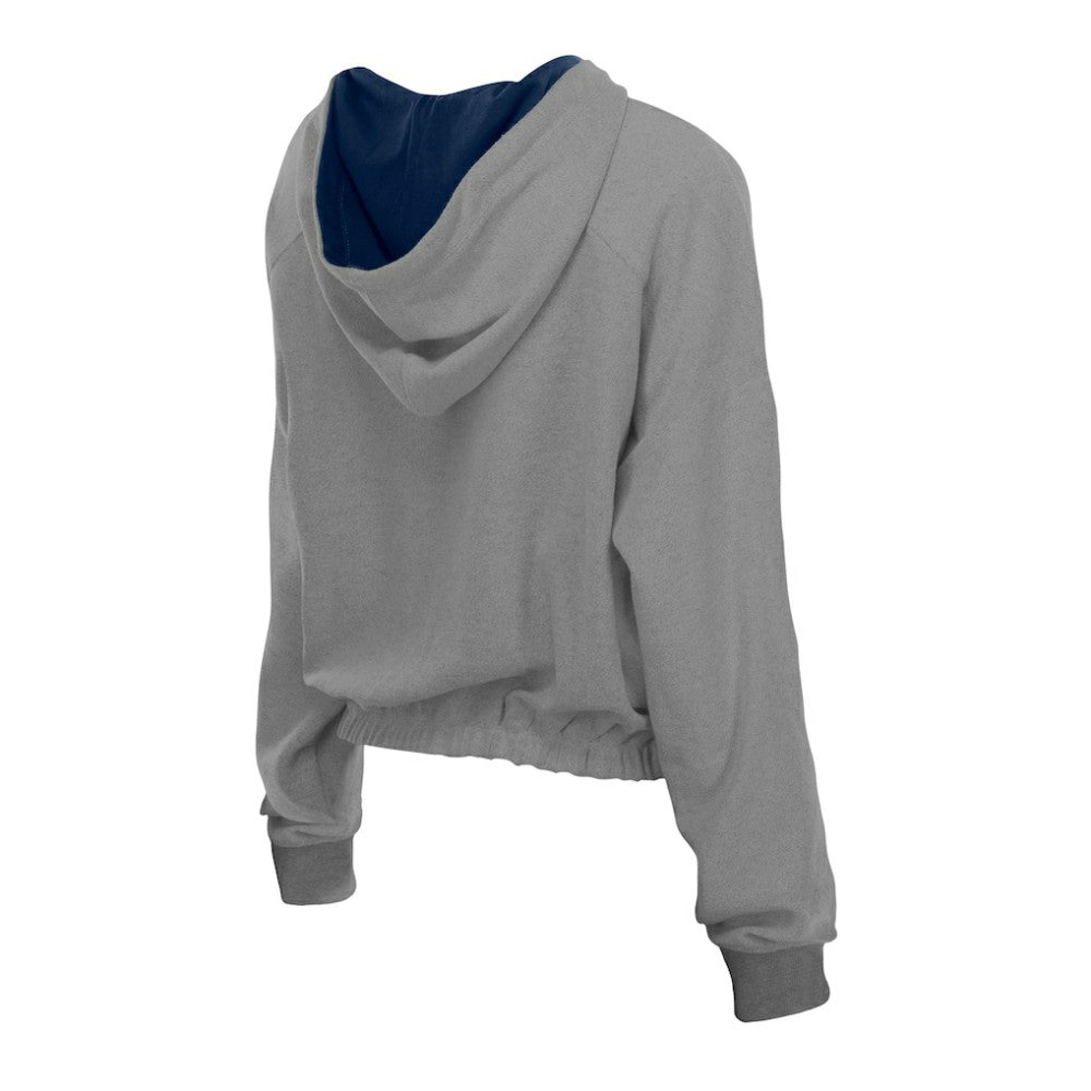 Atlanta Braves Women's Reversed Out French Terry Quarter-Zip Banded Crop Hoodie - Heather Gray | New Era