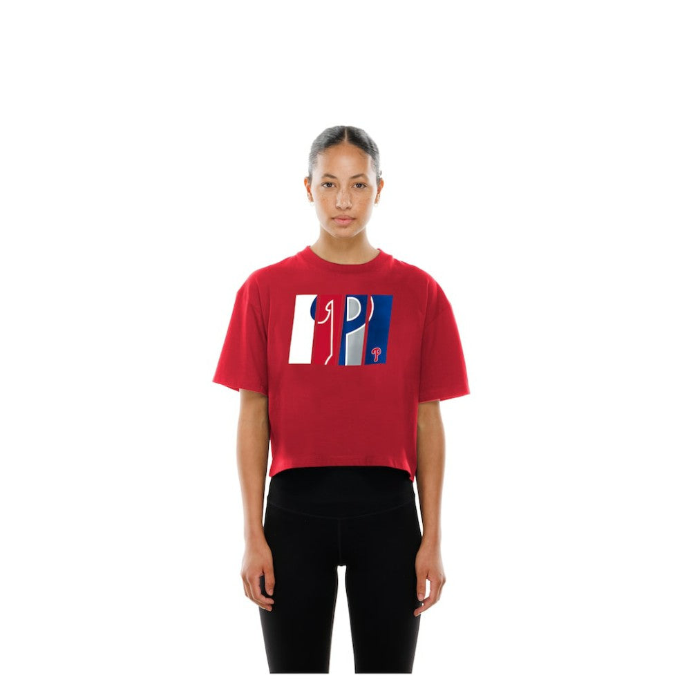 Philadelphia Phillies Women's Boxy Foil Logo T-Shirt - Red | New Era
