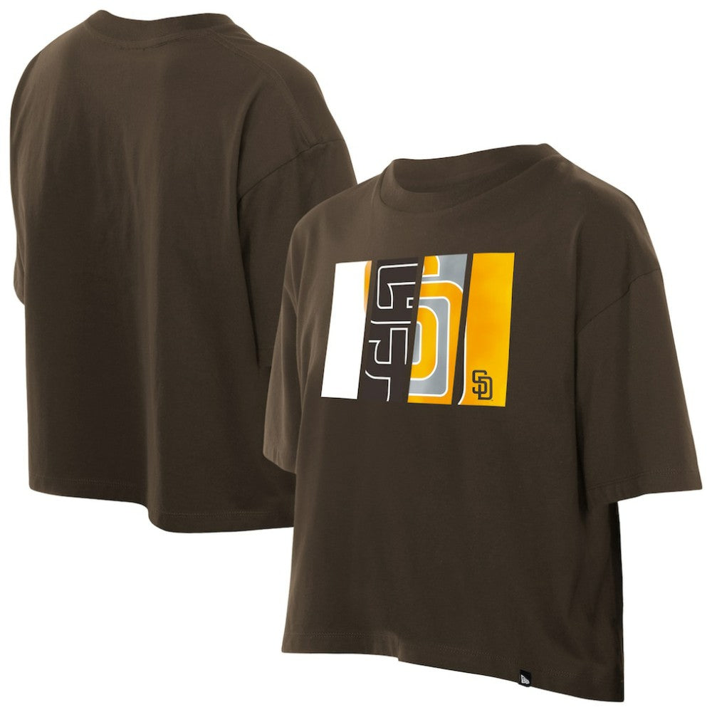 San Diego Padres Women's Boxy Foil Logo T-Shirt - Brown | New Era