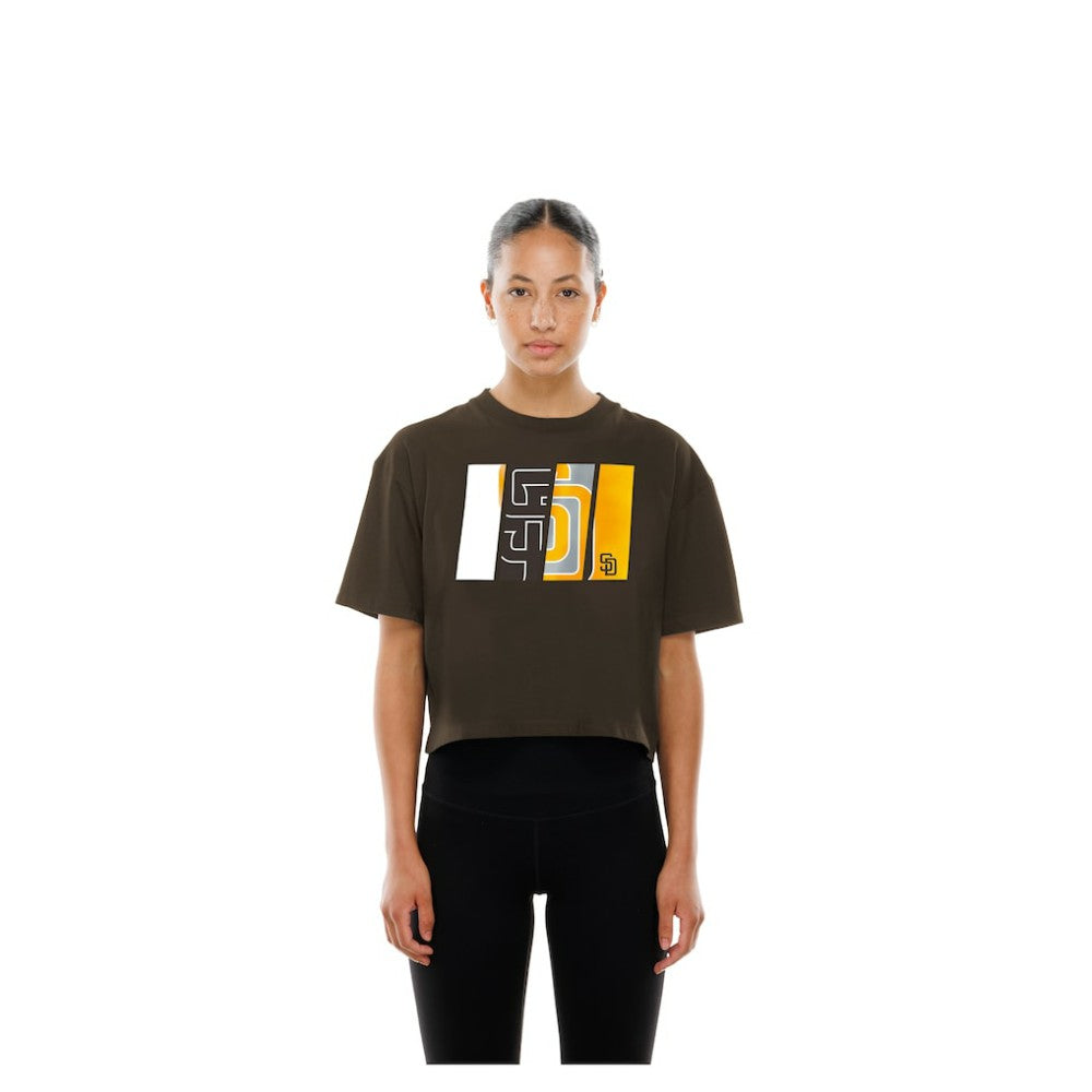 San Diego Padres Women's Boxy Foil Logo T-Shirt - Brown | New Era