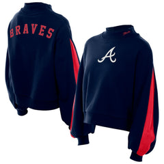 Atlanta Braves Women's Mock Neck Balloon Sleeve Sweatshirt - Navy | New Era