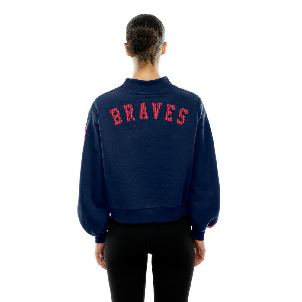 Atlanta Braves Women's Mock Neck Balloon Sleeve Sweatshirt - Navy | New Era