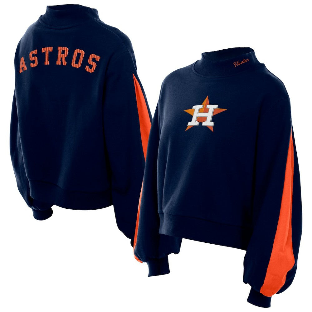 Houston Astros Women's Mock Neck Balloon Sleeve Sweatshirt - Navy | New Era