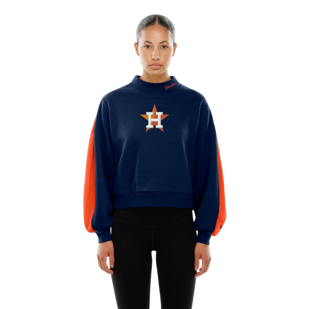 Houston Astros Women's Mock Neck Balloon Sleeve Sweatshirt - Navy | New Era