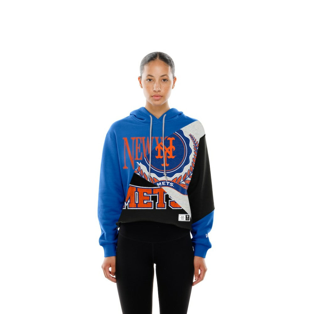 New York Mets Women's Upcycled Color Block Cropped Boxy Hoodie | New Era