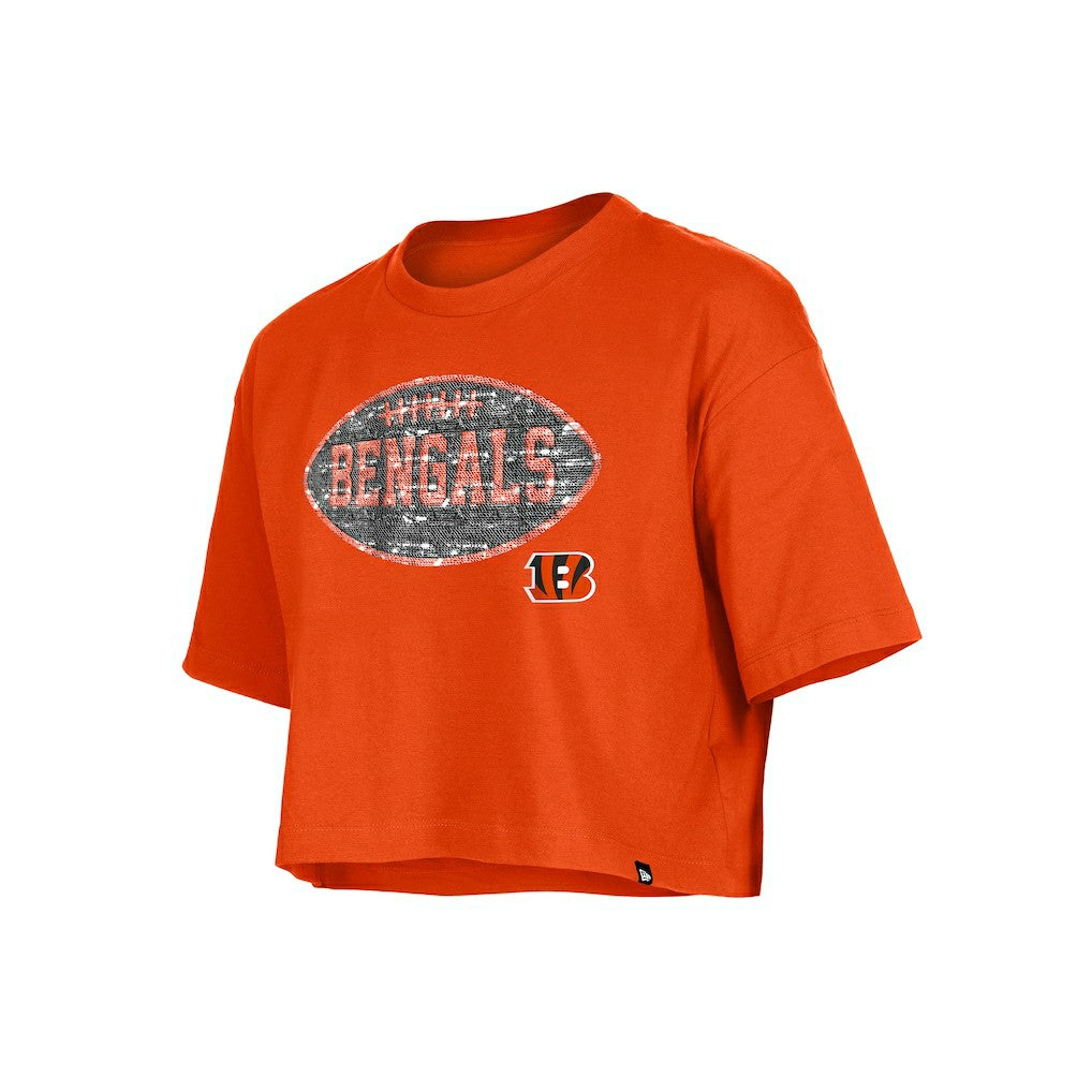 Cincinnati Bengals New Era Girl's Flip Sequin Boxy T-Shirt - Orange online