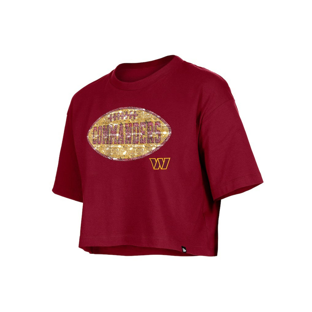 Washington Commanders New Era Girl's Flip Sequin Boxy T-Shirt - Burgundy on sale