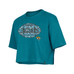 Jacksonville Jaguars New Era Girl's Flip Sequin Boxy T-Shirt - Teal discount
