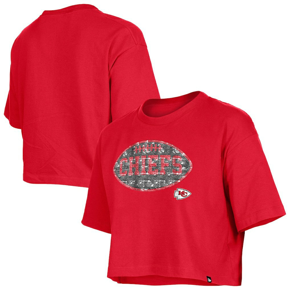 Kansas City Chiefs New Era Girl's Flip Sequin Boxy T-Shirt - Red cheap