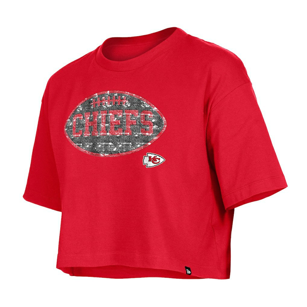 Kansas City Chiefs New Era Girl's Flip Sequin Boxy T-Shirt - Red cheap