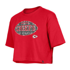 Kansas City Chiefs New Era Girl's Flip Sequin Boxy T-Shirt - Red cheap