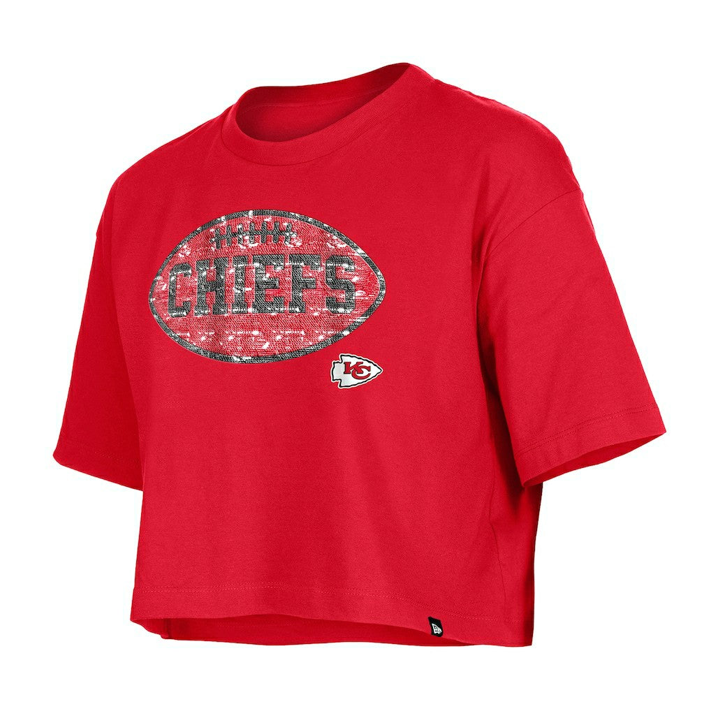 Kansas City Chiefs New Era Girl's Flip Sequin Boxy T-Shirt - Red cheap