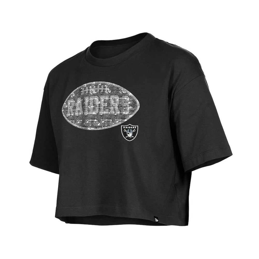 Las Vegas Raiders New Era Girl's Flip Sequin Boxy T-Shirt - Black sale