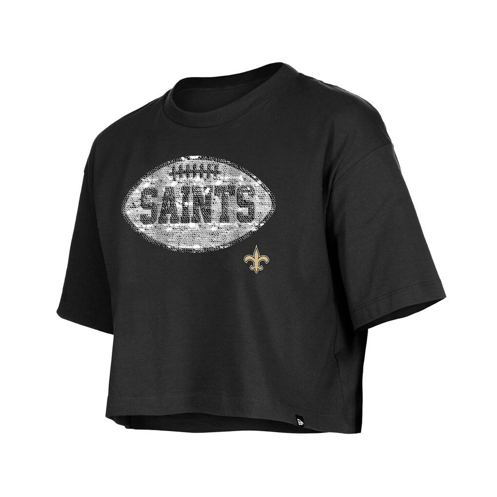 New Orleans Saints New Era Girl's Flip Sequin Boxy T-Shirt - Black sale