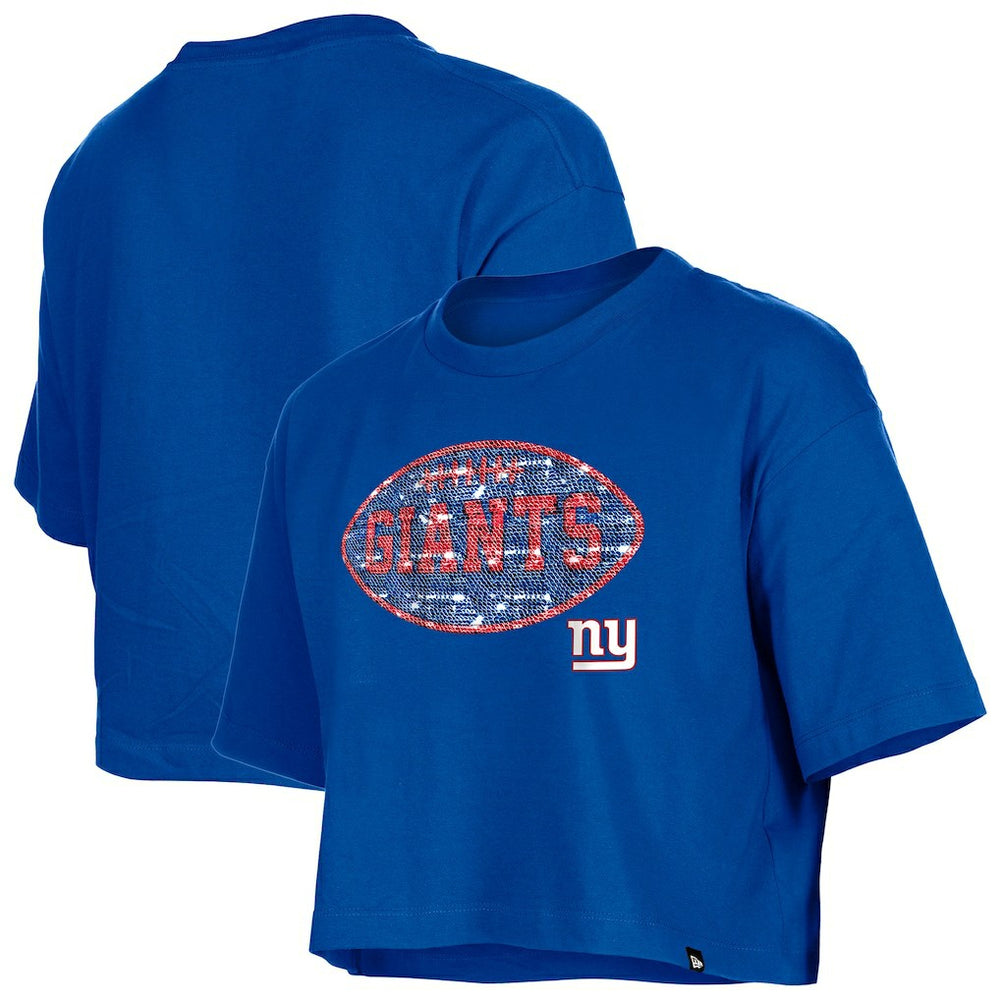 New York Giants New Era Girl's Flip Sequin Boxy T-Shirt - Royal for sale