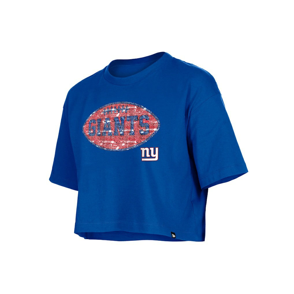 New York Giants New Era Girl's Flip Sequin Boxy T-Shirt - Royal for sale