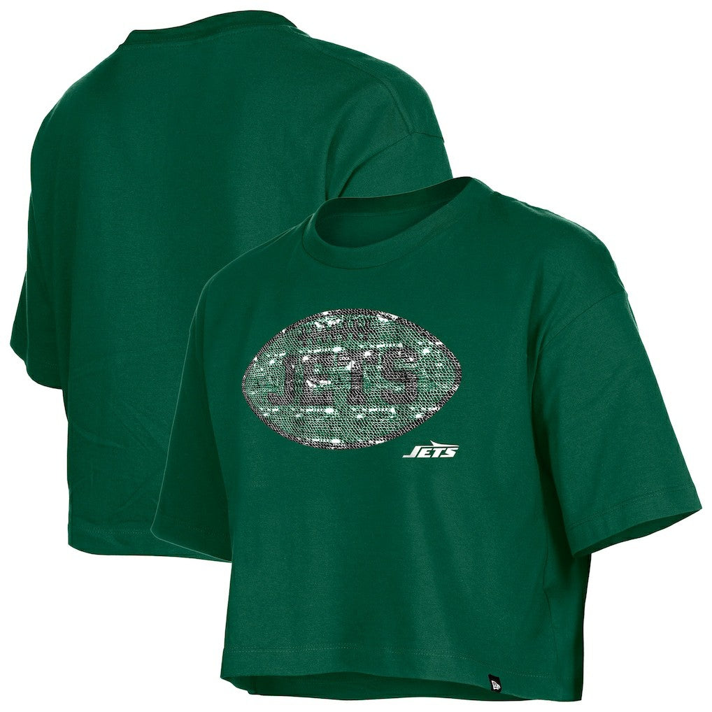 New York Jets New Era Girl's Flip Sequin Boxy T-Shirt - Green outlet