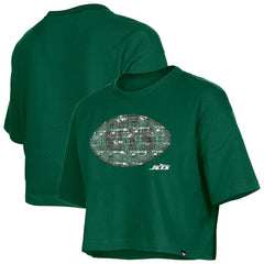 New York Jets New Era Girl's Flip Sequin Boxy T-Shirt - Green outlet