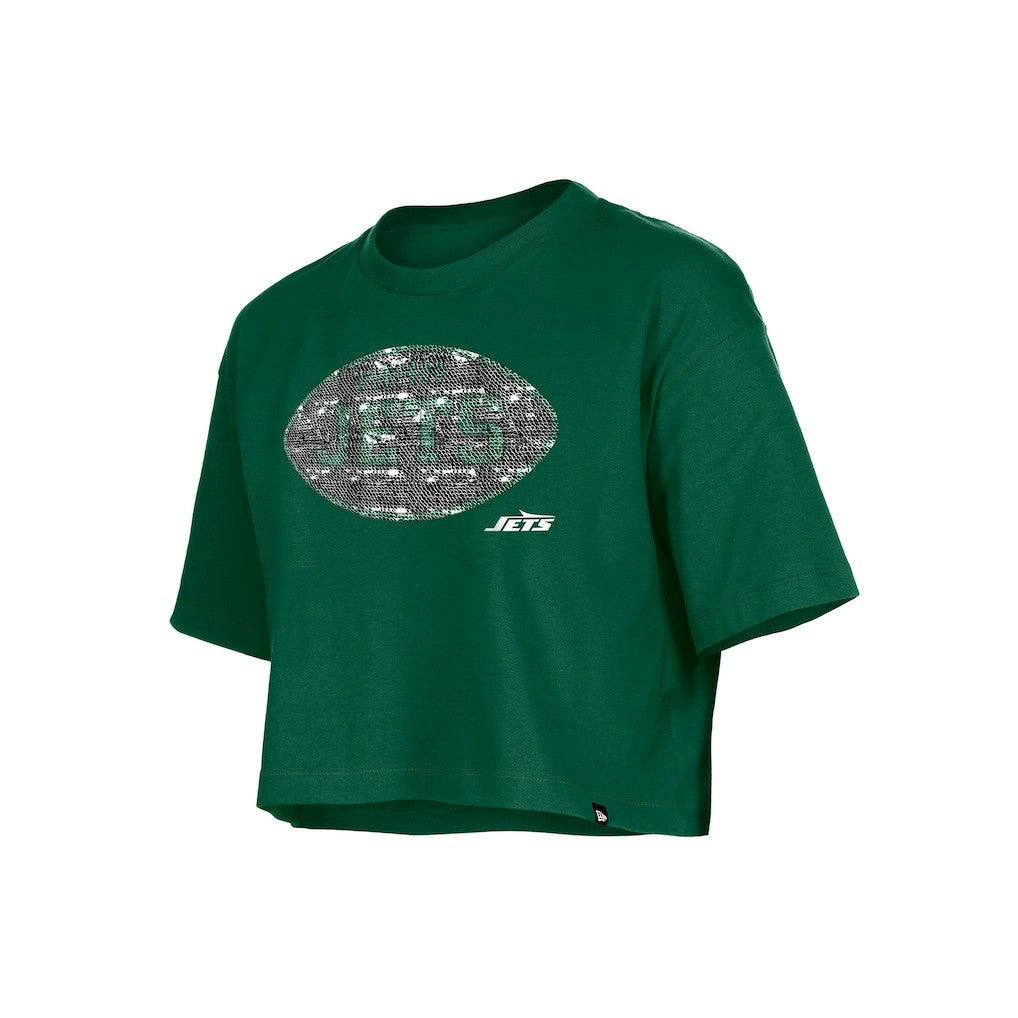 New York Jets New Era Girl's Flip Sequin Boxy T-Shirt - Green outlet