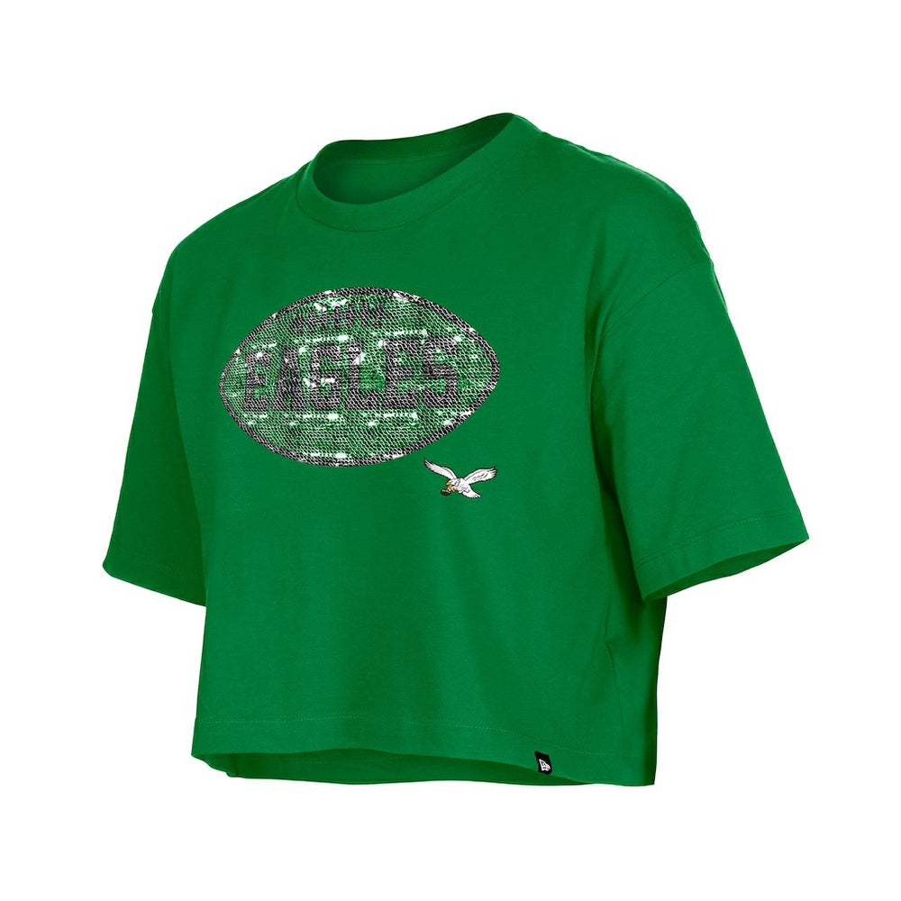 Philadelphia Eagles New Era Girl's Flip Sequin Boxy T-Shirt - Kelly Green on sale