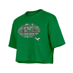 Philadelphia Eagles New Era Girl's Flip Sequin Boxy T-Shirt - Kelly Green on sale