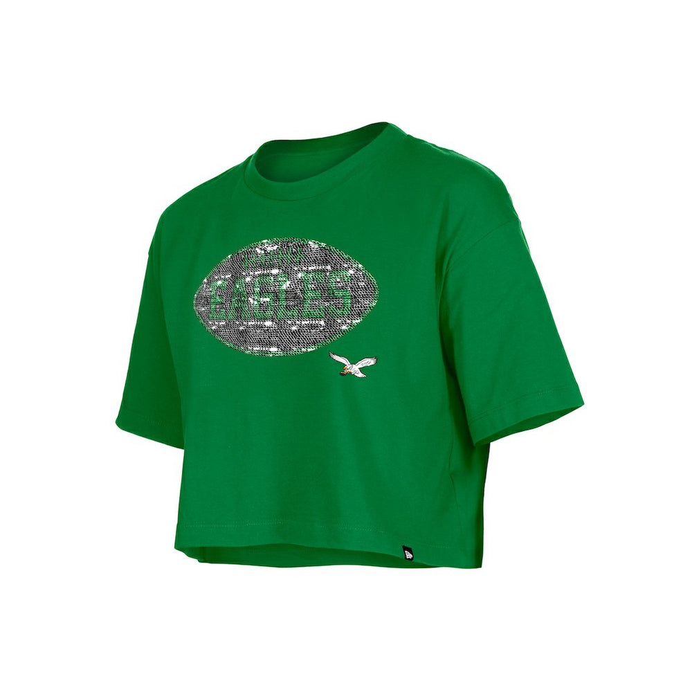 Philadelphia Eagles New Era Girl's Flip Sequin Boxy T-Shirt - Kelly Green on sale