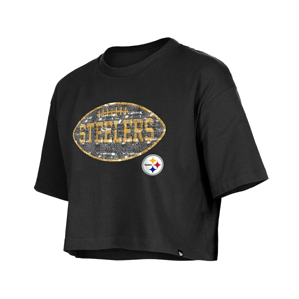 Pittsburgh Steelers New Era Girl's Flip Sequin Boxy T-Shirt - Black outlet