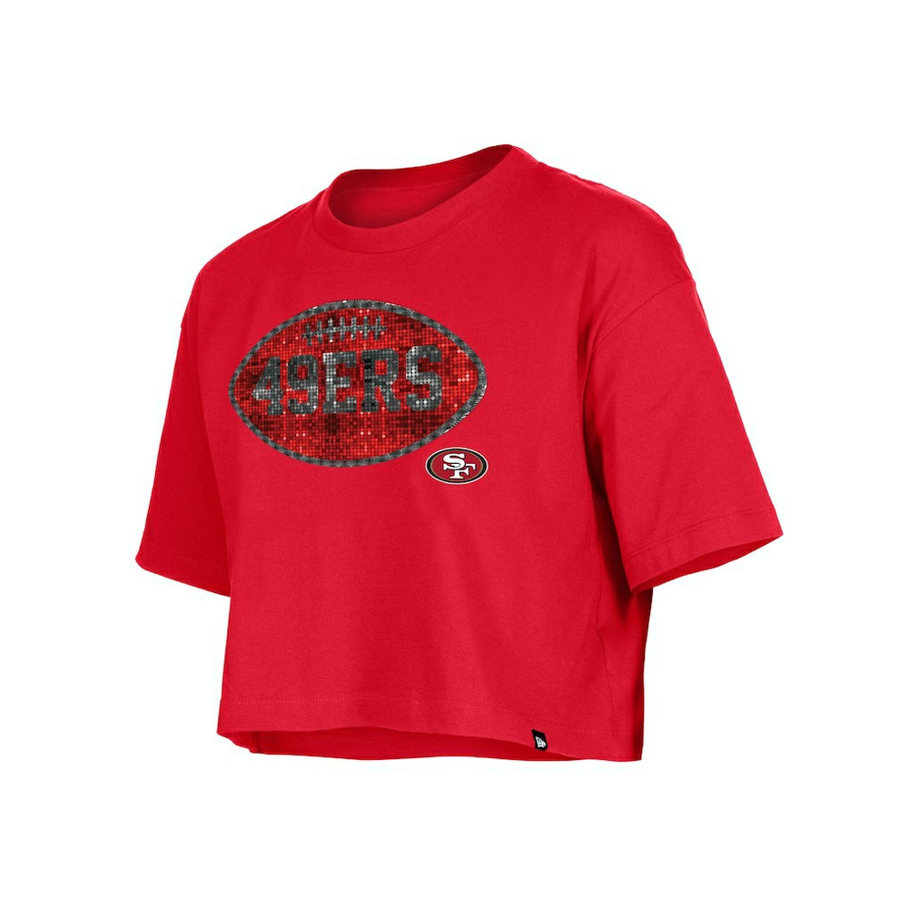San Francisco 49ers New Era Girl's Flip Sequin Boxy T-Shirt - Scarlet for sale