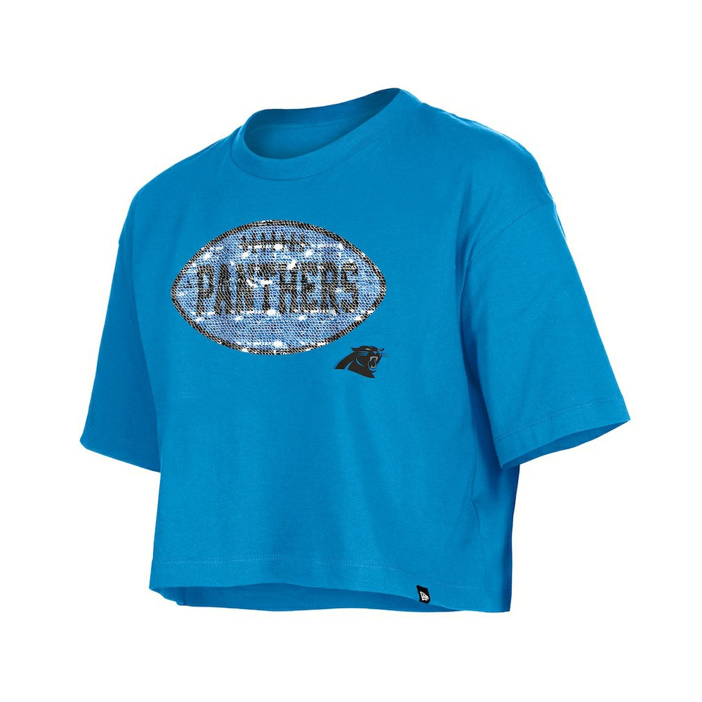 Carolina Panthers New Era Girl's Flip Sequin Boxy T-Shirt - Blue online