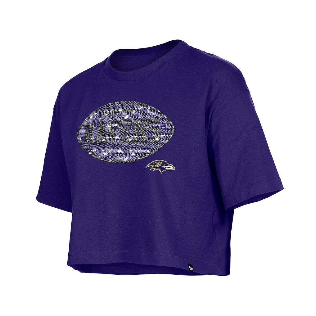 Baltimore Ravens New Era Girl's Flip Sequin Boxy T-Shirt - Purple discount