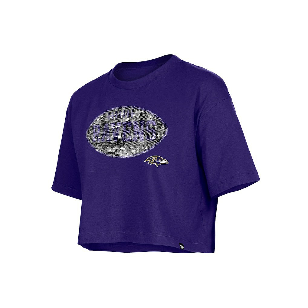 Baltimore Ravens New Era Girl's Flip Sequin Boxy T-Shirt - Purple discount