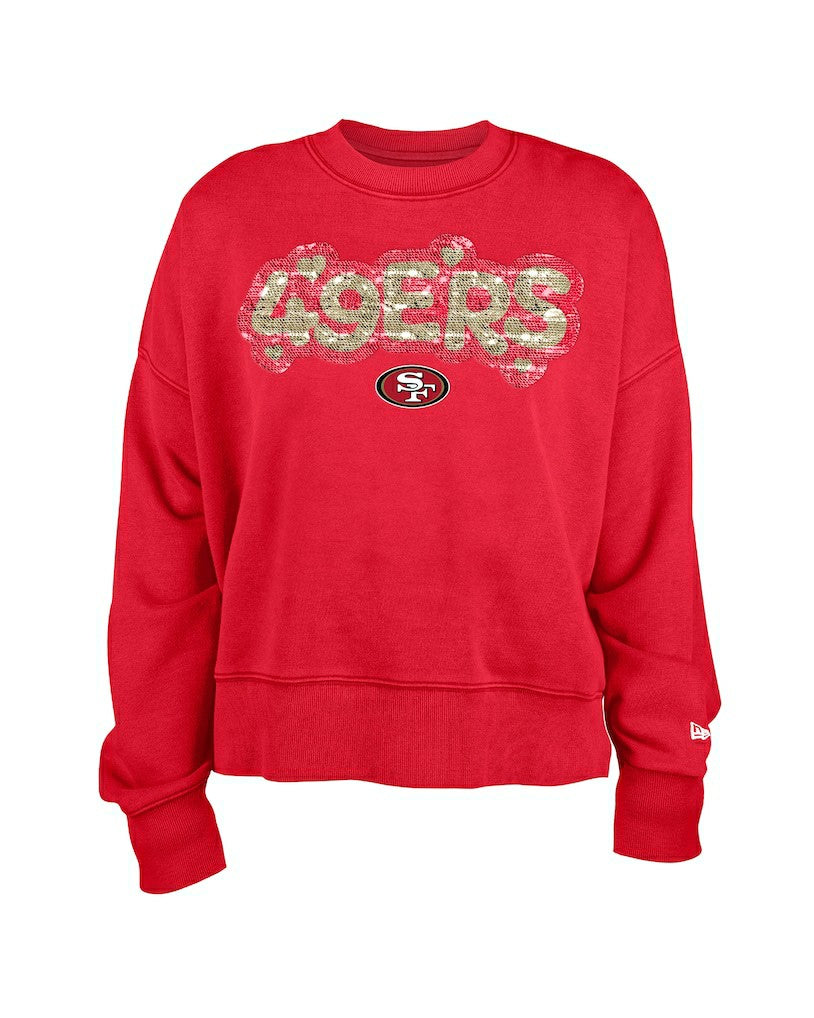 San Francisco 49ers New Era Girl's Flip Sequin Sweatshirt - Scarlet for sale