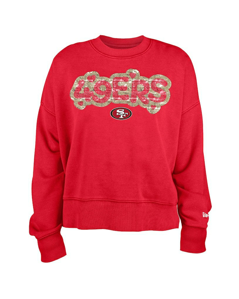 San Francisco 49ers New Era Girl's Flip Sequin Sweatshirt - Scarlet for sale