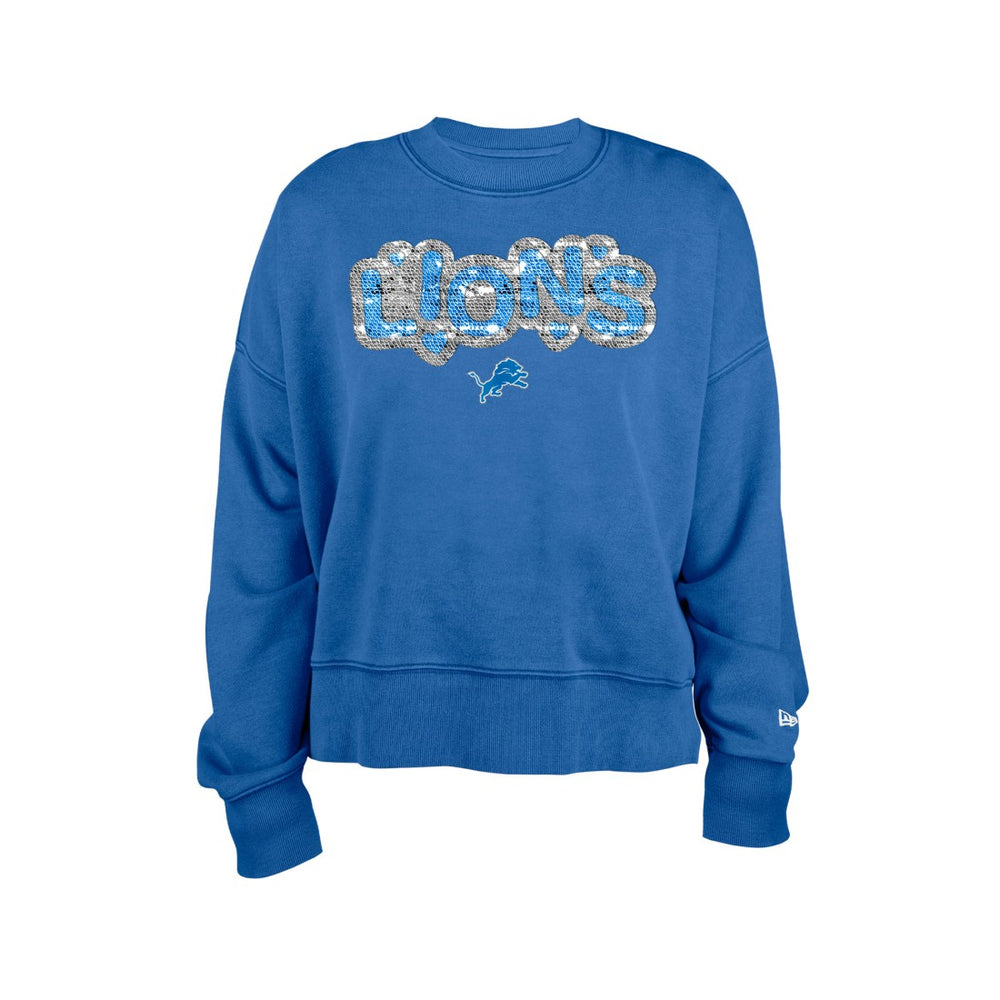 Detroit Lions New Era Girl's Flip Sequin Sweatshirt - Blue cheap