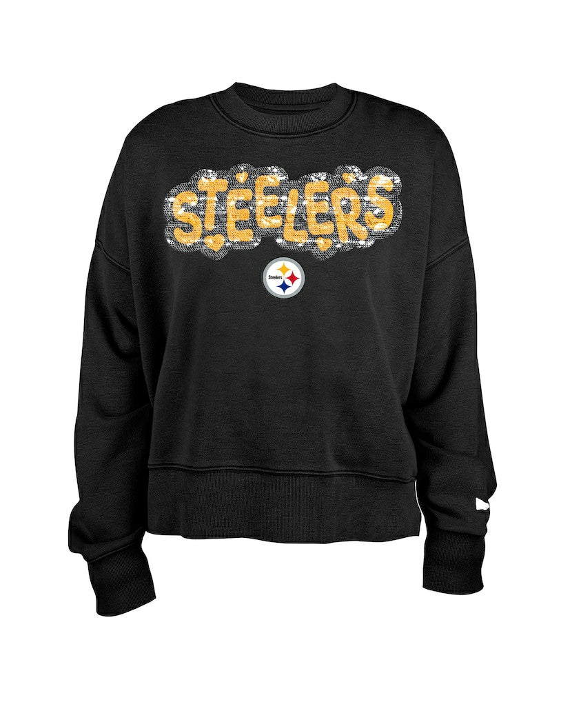 Pittsburgh Steelers New Era Girl's Flip Sequin Sweatshirt - Black sale