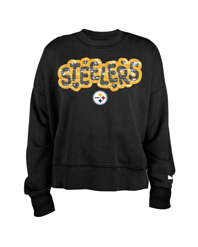 Pittsburgh Steelers New Era Girl's Flip Sequin Sweatshirt - Black sale