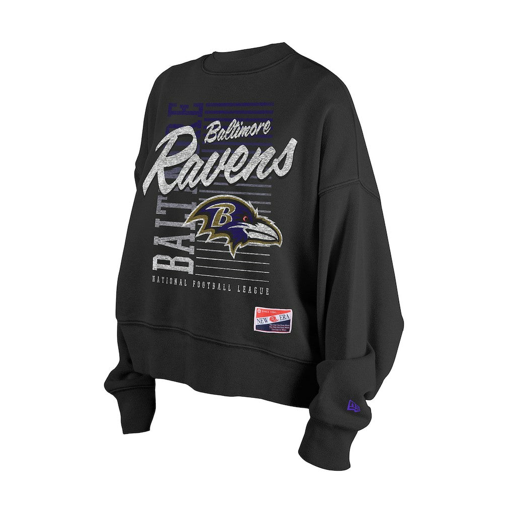 Baltimore Ravens New Era Women's Oversized Throwback Mineral Wash Crew Neck Sweatshirt - Black discount