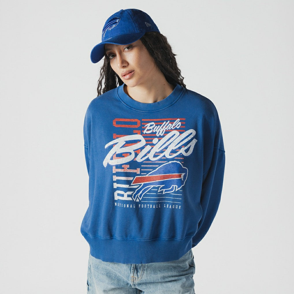 Buffalo Bills New Era Women's Oversized Throwback Mineral Wash Crew Neck Sweatshirt - Royal for sale