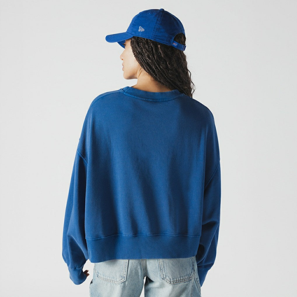 Buffalo Bills New Era Women's Oversized Throwback Mineral Wash Crew Neck Sweatshirt - Royal for sale