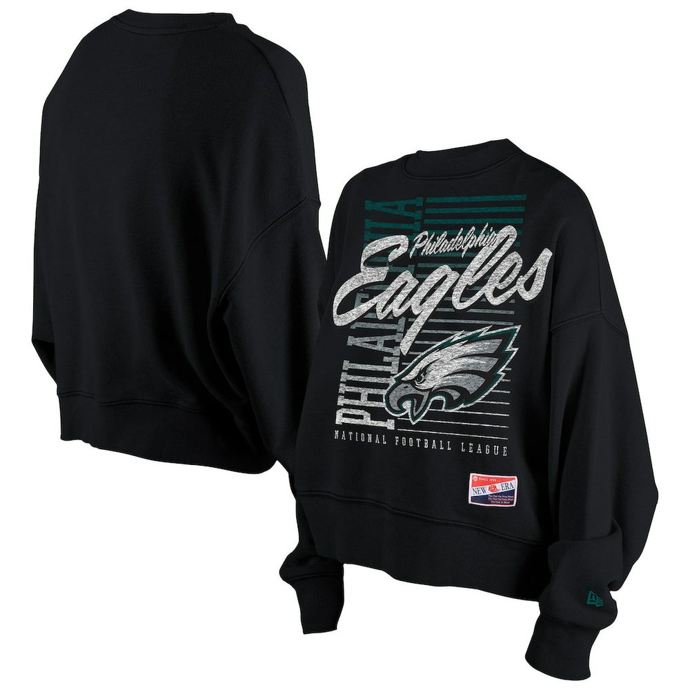 Philadelphia Eagles New Era Women's Oversized Throwback Mineral Wash Crew Neck Sweatshirt - Black discount