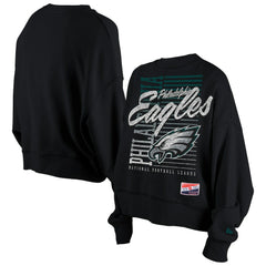 Philadelphia Eagles New Era Women's Oversized Throwback Mineral Wash Crew Neck Sweatshirt - Black discount