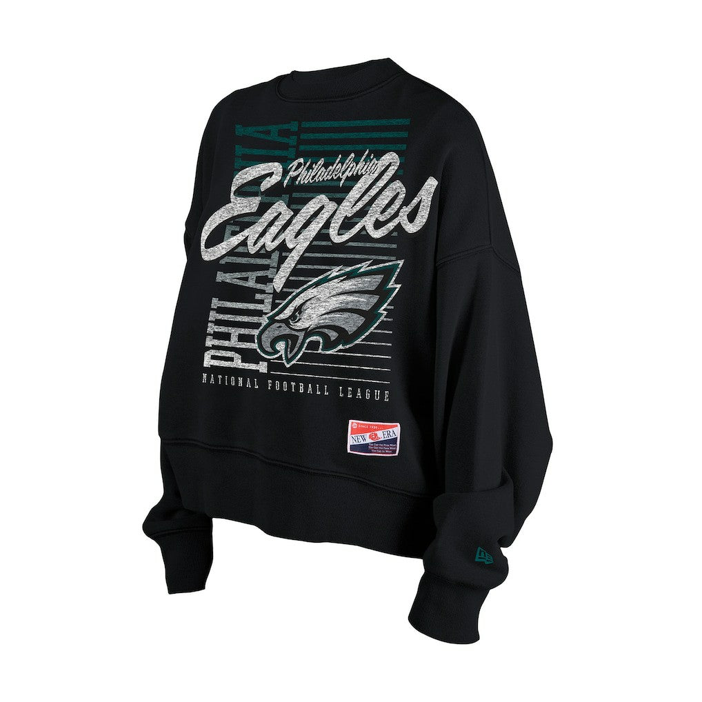 Philadelphia Eagles New Era Women's Oversized Throwback Mineral Wash Crew Neck Sweatshirt - Black discount