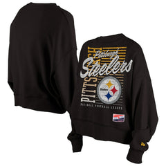 Pittsburgh Steelers New Era Women's Oversized Throwback Mineral Wash Crew Neck Sweatshirt - Black online