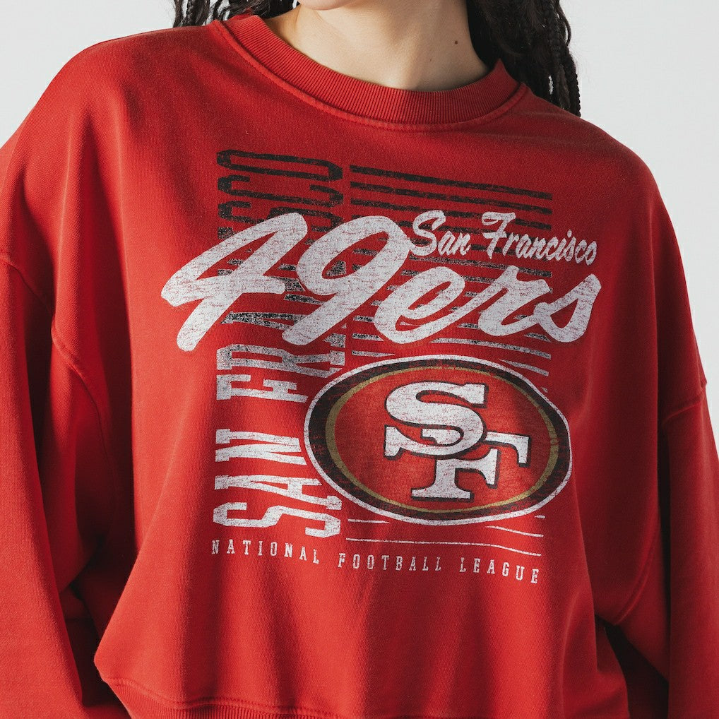 San Francisco 49ers New Era Women's Oversized Throwback Mineral Wash Crew Neck Sweatshirt - Scarlet discount