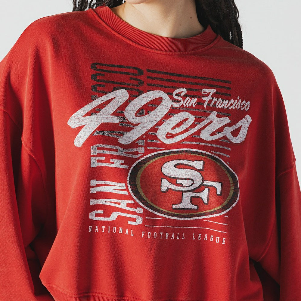 San Francisco 49ers New Era Women's Oversized Throwback Mineral Wash Crew Neck Sweatshirt - Scarlet discount