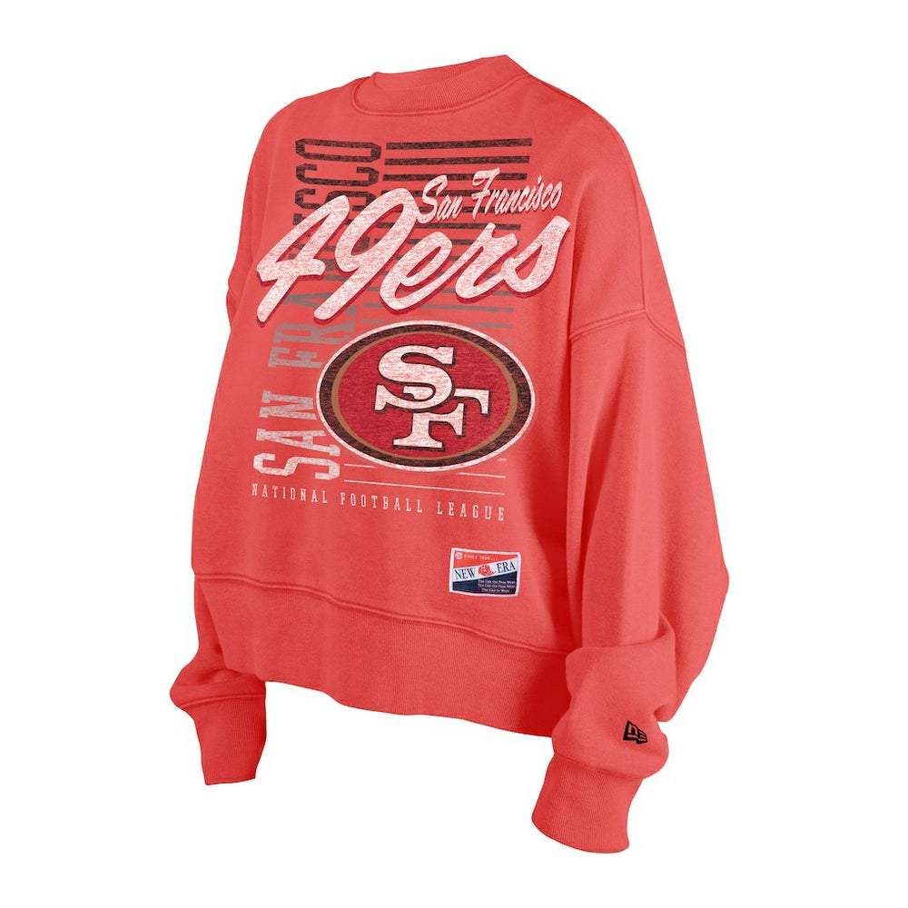 San Francisco 49ers New Era Women's Oversized Throwback Mineral Wash Crew Neck Sweatshirt - Scarlet discount