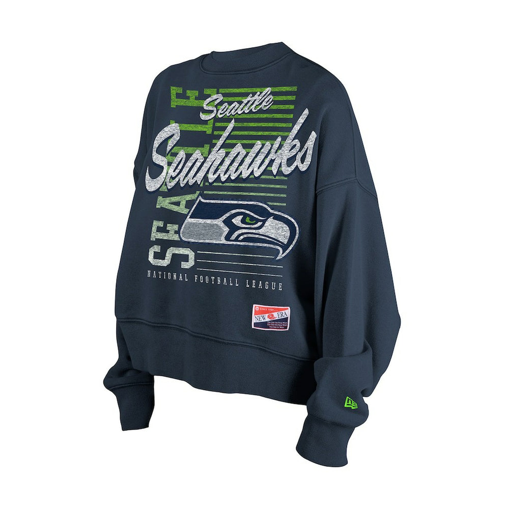 Seattle Seahawks New Era Women's Oversized Throwback Mineral Wash Crew Neck Sweatshirt - College Navy sale